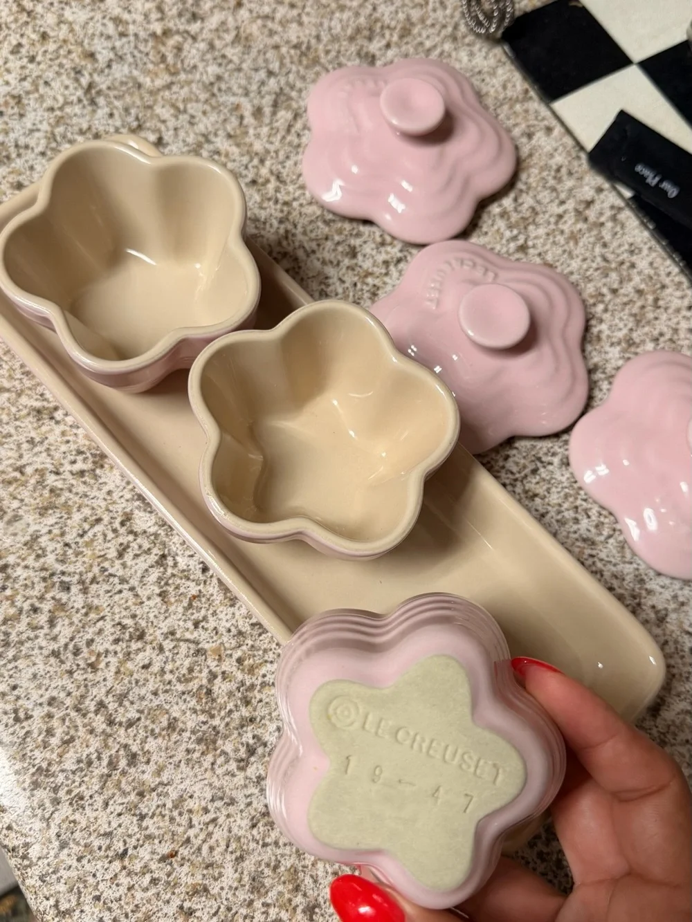 Le Creuset Pink Flower Canister Set with Tray